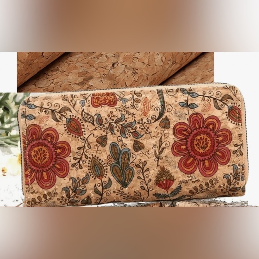 NEW Floral Cork Long Wallet